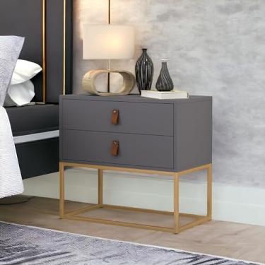 Imagem de Mesa De Cabeceira Unic 60 Cinza Com Pés Em Metalon Dourado