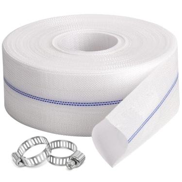 Imagem de ZY-hosetube Mangueira de retrolavagem de piscina 7,6 cm × 30,5 m Mangueira de descarga reforçada com fibra de uso geral flexível e leve mangueira de drenagem de bomba plana para transferência de água