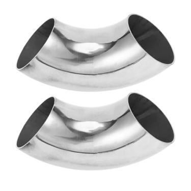 Imagem de Motoforti 2 peças 90 graus mandril curva cotovelo carro modificado tubo de escape tubulação 6.3 cm espessura OD 1,2 mm/18GA 63x175x1,2 mm 304 aço inoxidável tom prata