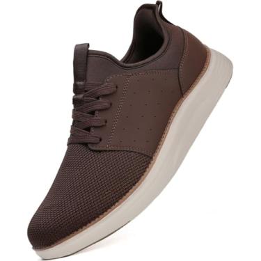 Imagem de YOLARK Sapato social masculino casual, moderno, leve, respirável, para caminhada, academia, tênis, atlético, Marrom escuro, 46