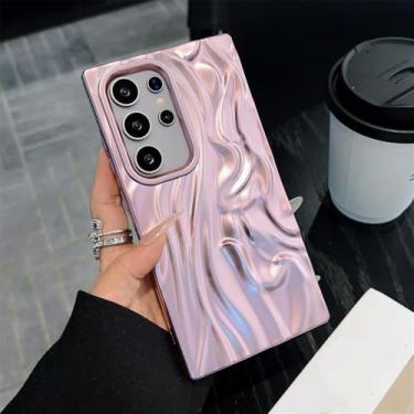 Imagem de Capa de celular de luxo com ondas plissadas em metal para Samsung S25 S24 Plus S23 Ultra FE Proteção Capa traseira de silicone macio, rosa, para Galaxy S23