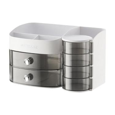 Imagem de YWJLQH Caixa de caixa de maquiagem Caixa de armazenamento cosmético Multiplural Skincare titular organizadores de desktop para dormitórios camaretas de, Branco