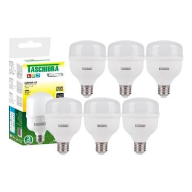 Imagem de 6 Lâmpadas Led Bulbo E27 Luz Quente 20w 3000k Taschibra