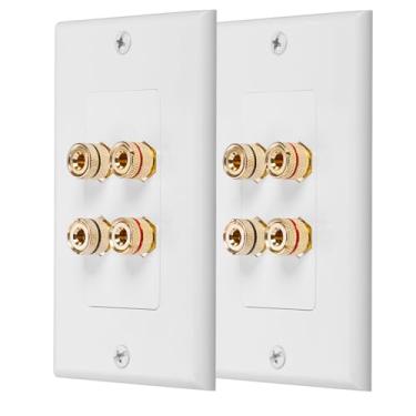 Imagem de Fosmon Pacote com 2 placas de parede para alto-falante Home Theater - Placa de tomada banana de cobre banhada a ouro de qualidade premium, branco (dois alto-falantes)