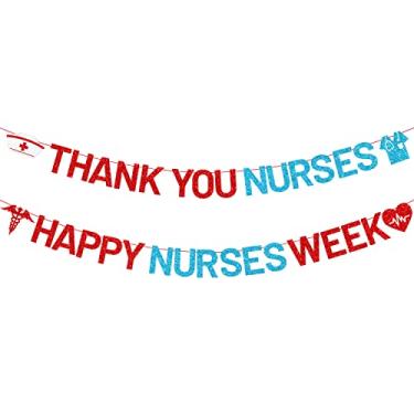 Imagem de PTFNY Banner Glittery Happy Nurses Week Banner Thank You Nurses Banner Nurses Week Decorações de Obrigado Enfermeiras Decorações de Festa para Médico Enfermagem Suprimentos de Festa de Formatura