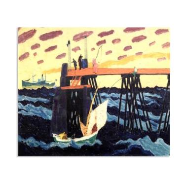 Imagem de SDYJ6GSW Lyonel Feininger impressões em tela, cais, reprodução de pintura a óleo abstrata, pintura de arte fina de Lyonel Feininger, pôster decoração de casa 85 x 70 cm (33 x 27 pol), sem moldura