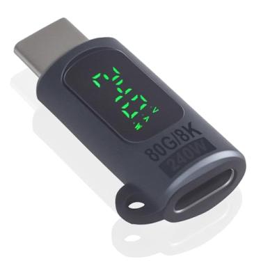 Imagem de Poyiccot Adaptador extensor USB C de 80 Gbps com tela digital, adaptador de extensão USB C de 240 W, conector Thunderbolt 5 de 8K a 60 Hz compatível com fone de ouvido, controle de jogos, iPhone