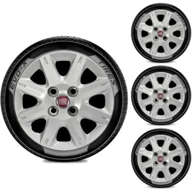 Imagem de Jogo Calota Aro 13 Para Uno Fire Way Economy + Emblema Resinado Vermelho