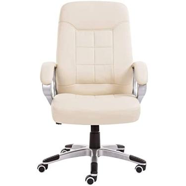 Imagem de Cadeira de mesa para jogos de couro PU com função de balanço cadeira giratória executiva e ergonômica Beacapacity: 150 kg preta (Cor: Bege)