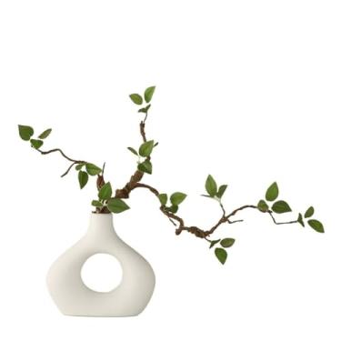 Imagem de Flor Artificial Simulação de planta verde Sala de estar Decoração de escritório Mobiliário Vaso de cerâmica Flor de Simulação(Grande)