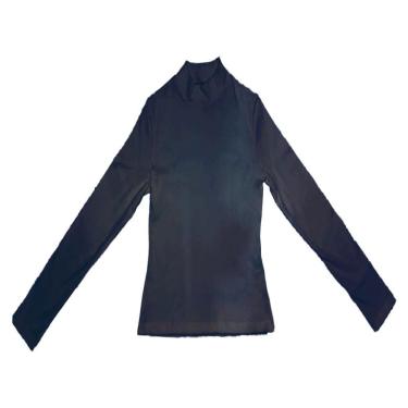 Imagem de Blusa Feminina Manga Longa Canelada Azul Marinho GG Algodão - Basic+