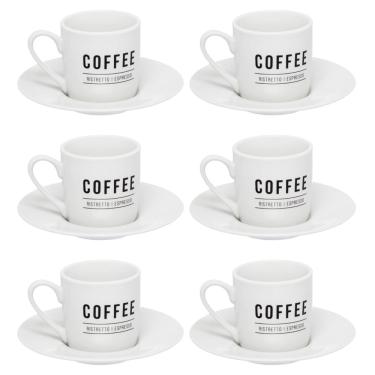 Imagem de Conjunto De Xícaras Com Pires Porcelana 80ml Branca Manhattan 6 Peças