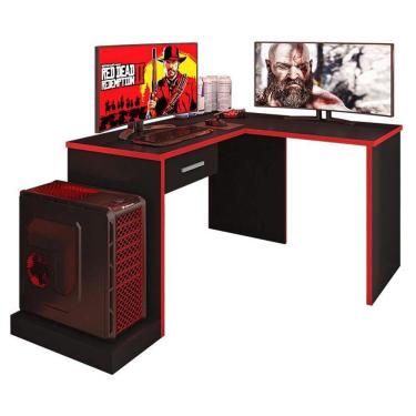 Imagem de Mesa Para Computador Gamer Drx 9000 Com Extensora Preto Trama Vermelho - Móveis Leão