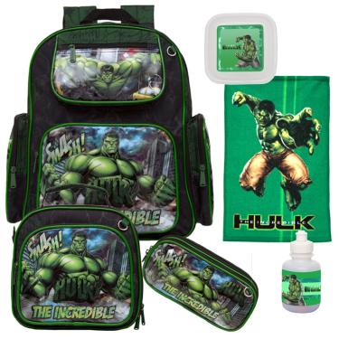 Imagem de Mochila Escolar de Costas Incrivel Hulk Reforçada e Itens