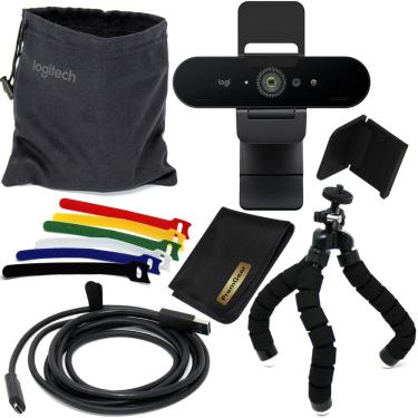 Imagem de Webcam Logitech Brio Ultra 4K HD Pro para pc e laptop, para vídeos e jogos com microfone com cancelamento de ruído, capa de lente de câmera, bolsa e t