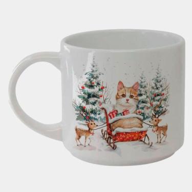 Imagem de Caneca Branca Bucks de Porcelana 450ML NATAL GATINHO TRENO NEVE 3  - C