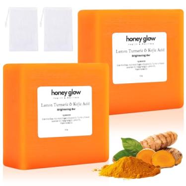 Imagem de Nicgou Sabonete Kojic de açafrão limão Honey Glow, barra de sabão de açafrão para rosto e corpo, sabonete artesanal de açafrão natural para todos os tipos de pele (2 peças)