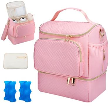 Imagem de Bolsa para bomba de leite materno com compartimento térmico compatível com Willow/Elvie/Medela/Momcozy M5/S12 Pro, bolsa de viagem para refrigerador de leite materno com bolsa de gelo e tapete, bolsas