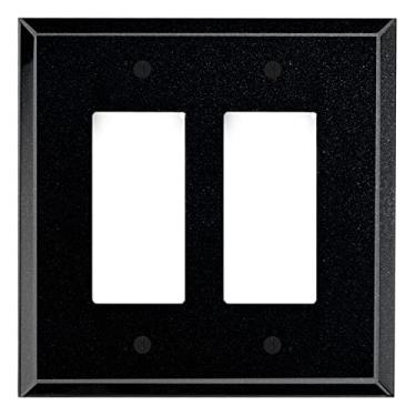 Imagem de Espelho de vidro preto brilhante SWITCH HITS Placa de cobertura de tomada dupla | 2 GFI Rocker | 13,3 cm x 13,3 cm | Capas de placa de interruptor de espelho de vidro de qualidade profissional para