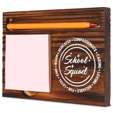 Imagem de Presente de esquadrão escolar para professores e funcionários escolares, suporte de bloco de notas de madeira de pinho rústico com compartimento para caneta, organizador de mesa de apreciação para
