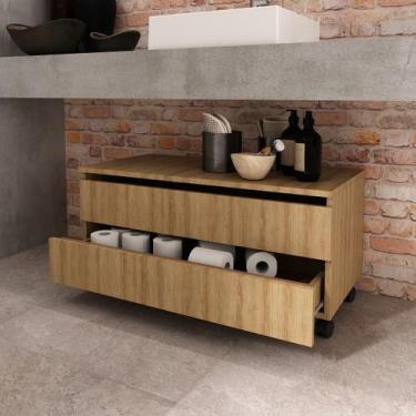 Imagem de Balcão Gabinete para Banheiro 80cm com Rodízio e 2 Gavetas - Tecnomobi