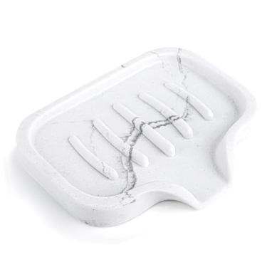 Imagem de AUGFRYZIAN Saboneteira Autodrenante - Suporte Para Sabonete Em Barra Chuveiro, Design De Mármore, Grande Saboneteira, Esponja Cozinha, Banheiro, Banheira, Pia, Branco