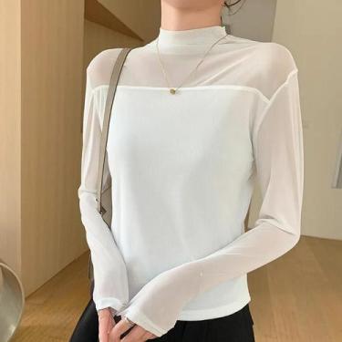 Imagem de Camiseta Emagrecedora de Manga Comprida com Gola Alta e Renda - Preta,