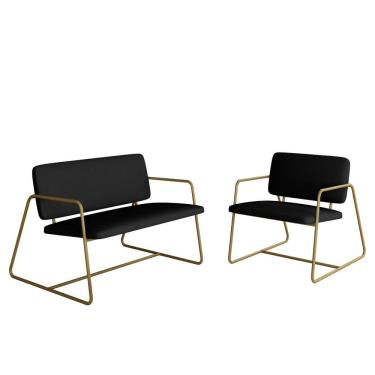 Imagem de Kit Namoradeira Com Poltrona Sintra Industrial Dourado/sd Preto - M.a