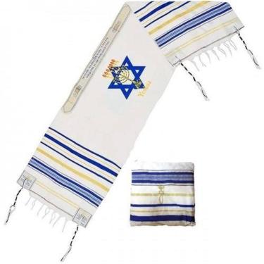 Imagem de Talit Messiânico Azul Yeshua Jesus 55X180 Cm - De Israel