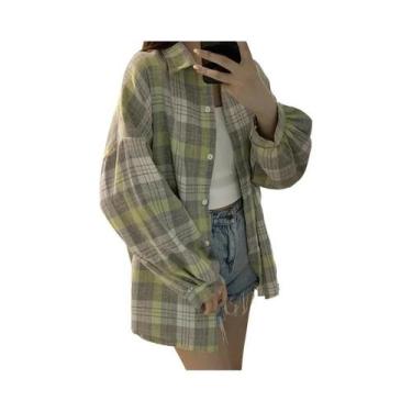 Imagem de Camisa Xadrez Vintage Feminina - Manga Comprida, Estilo Preppy, Blusa 