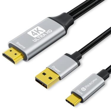 Imagem de Reborn Adaptador de cabo HDMI para USB C [10FT 4K @60Hz], HDMI unidirecional para USB-C (monitor) com alimentação USB para óculos AR XREAL One, Air 2 Pro/VITURE Pro/RayNeo Air 2s, PS5, monitores