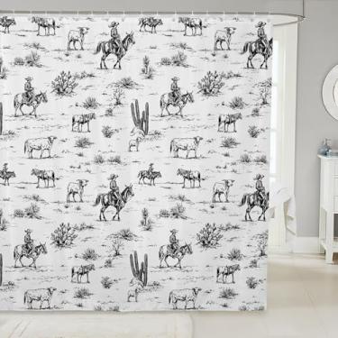 Imagem de Cortinas de chuveiro de cowboy ocidental, cortinas de banheiro vintage estilo rústico do sudoeste para crianças, adolescentes e adultos, cortinas de banho à prova d'água cacto do deserto vaca cavalo