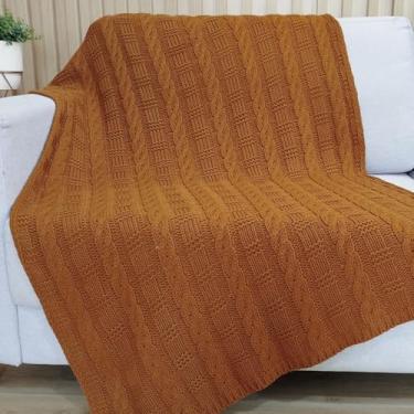 Imagem de Manta de Tricô Para Sofá Poltrona Cobertor Cama Malha Encorpada 150x90cm Usufruto Decoração Sala d05 (Ferrugem Cognac)
