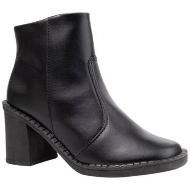 Imagem de Bota Feminina Via Angel Ankle Boot Salto Grosso Bico Quadrado Cano Baixo Confortável 8002 (Preto, BR, Adulto, Numérico, 34)
