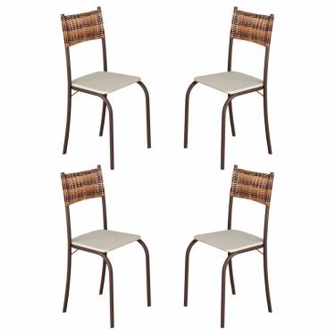 Imagem de Conjunto Com 4 Cadeiras Melinda Marrom Assento Creme Teixeira Marrom Com Creme