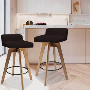 Imagem de Kit 02 Banqueta Alta Com Encosto Giratória Rute Madeira Balcão Bistrô Cozinha Sintético Marrom