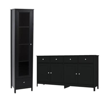 Imagem de Cristaleira + Aparador Buffet Ditália E-962-r-626 Cor:preto Preto