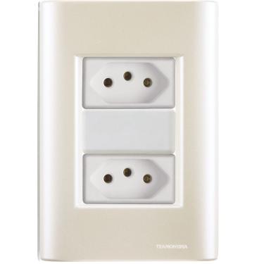 Imagem de Cj Duas Tomadas Dupla 10a Giz Pérola Tramontina Completo Pronto Tramontina