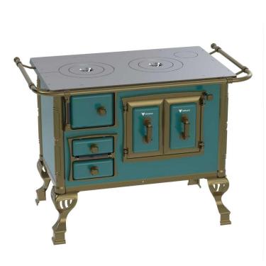 Imagem de Fogão A Lenha N° 01 Colonial Turquesa Chapa Ferro Fundido Saída Direita Sem Tampa - Venax