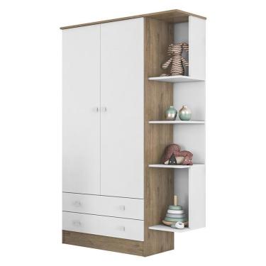 Imagem de Guarda Roupa Infantil 2 Portas E 2 Gavetas Doce Sonho Carvalho/branco Com Nicho - Qmovi Carvalho/branco
