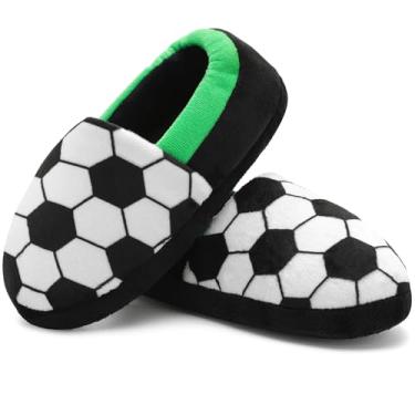 Imagem de festooning Pantufas de futebol para meninos e meninas, macias, felpudas, para crianças, quentes, para uso interno, Preto, 11-12 Little Kid