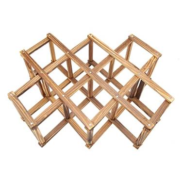 Imagem de Organizador Dobrável de Rack de Madeira de Madeira - Prateleira Elegante de Exibição Com 10 Garrafas - Ideal para Entusiastas e Colecionadores do Vinho