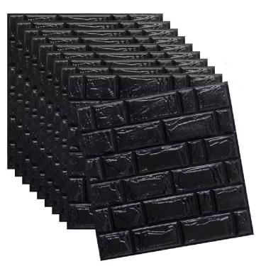 Imagem de Papel De Parede Tijolo Painel 3d Tijolo Preto Placa Auto Adesivo 77x70cm Revestimento Espuma Autocolante