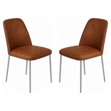 Imagem de Conjunto 2 Cadeiras Londres Couro Caramelo Metal Champanhe - Gonçalves