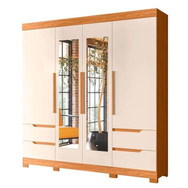 Imagem de Guarda Roupa Vivacce Casal 4 Portas Com Espelho Albatroz Carvalho Grife/off White