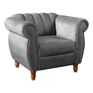 Imagem de Poltrona Chesterfield Realeza Vintage Retrô Suede Cinza Grafite