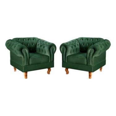 Imagem de Kit 2 Poltronas Chesterfield Dom Pedro Vintage Retrô Capitonê Veludo Verde