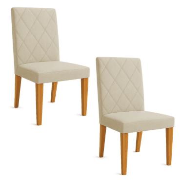 Imagem de Kit 02 Cadeiras de Jantar Estofada Siena Linho Pés Trapézio Castanho - Pallazio