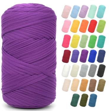Imagem de Camiseta de 400 g para crochê, roxo violeta, tecido elástico grosso, fio de crochê para iniciantes, bolsa de tricô à mão, cesta, porta-copos, artesanato faça você mesmo/decoração de casa