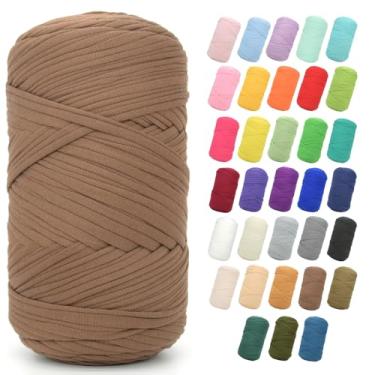 Imagem de Camiseta de 4400 g para crochê, marrom café, tecido elástico grosso, fio de crochê para iniciantes, crochê, bolsa de tricô à mão, cesta, porta-copos, artesanato faça você mesmo/decoração de casa